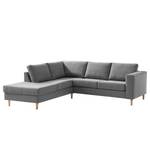 Ecksofa COSO Classic mit Ottomane Webstoff - Stoff Lica: Hellgrau - Breite: 238 cm - Ottomane davorstehend links - Bettkasten - Esche