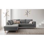 Ecksofa COSO Classic mit Ottomane Webstoff - Stoff Lica: Hellgrau - Breite: 238 cm - Ottomane davorstehend links - Bettkasten - Esche