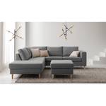 Ecksofa COSO Classic mit Ottomane Webstoff - Stoff Lica: Hellgrau - Breite: 238 cm - Ottomane davorstehend links - Bettkasten - Esche