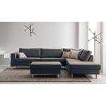 Ecksofa COSO Classic mit Ottomane Webstoff - Stoff Lica: Blau - Breite: 304 cm - Ottomane davorstehend rechts - Bettkasten - Esche