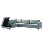 Ecksofa COSO Classic mit Ottomane Webstoff - Stoff Lica: Petrol - Breite: 304 cm - Ottomane davorstehend links - Bettkasten - Esche