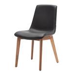 Gestoffeerde stoel Lina II echt leer/massief notenboomhout - zwart/notenboomhout