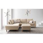 Gestoffeerde hocker COSO Classic geweven stof - Geweven stof Milan: Beige - Breedte: 64 cm - Walnoot