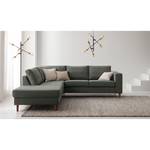 Ecksofa COSO Classic mit Ottomane Webstoff - Stoff Lica: Dunkelgrau - Breite: 238 cm - Ottomane davorstehend links - Keine Funktion - Walnuss