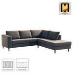 Ecksofa COSO Classic mit Ottomane Webstoff - Stoff Lica: Blau - Breite: 238 cm - Ottomane davorstehend rechts - Keine Funktion - Walnuss