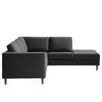 Ecksofa COSO Classic mit Ottomane Webstoff - Webstoff Milan: Anthrazit - Breite: 238 cm - Ottomane davorstehend rechts - Keine Funktion - Walnuss