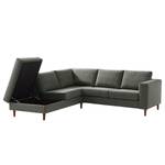 Ecksofa COSO Classic mit Ottomane Webstoff - Stoff Lica: Dunkelgrau - Breite: 238 cm - Ottomane davorstehend links - Bettkasten - Walnuss