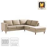 Ecksofa COSO Classic mit Ottomane Webstoff - Webstoff Milan: Beige - Breite: 238 cm - Ottomane davorstehend rechts - Bettkasten - Walnuss