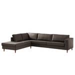 Ecksofa COSO Classic mit Ottomane Echtleder - Echtleder Neto: Braun - Breite: 304 cm - Ottomane davorstehend links - Keine Funktion - Walnuss