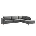 Ecksofa COSO Classic mit Ottomane Webstoff - Stoff Lica: Hellgrau - Breite: 304 cm - Ottomane davorstehend rechts - Bettkasten - Walnuss