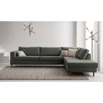 Ecksofa COSO Classic mit Ottomane Webstoff - Stoff Lica: Dunkelgrau - Breite: 304 cm - Ottomane davorstehend rechts - Bettkasten - Walnuss