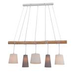 Hanglamp Vico badstof/massief eucalyptushout - 5 lichtbronnen