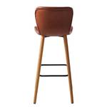 Chaises de bar Livaras (lot de 2) Hévéa massif - Hévéa - Cuir synthétique Aken: Cognac vintage