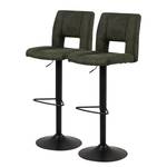 Tabourets de bar Silvis (lot de 2) Microfibre / Fer - Vert olive / Noir - Vert olive