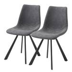 Chaises capitonnées Kolia (lot de 2) Imitation cuir / Acier - Noir - Gris vintage