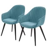 Chaises à accoudoirs Haslet I (lot de 2) Velours / Acier - Noir - Turquoise