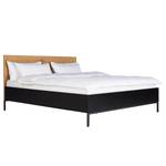 Bedframe Flox fineerlaag van echt hout - eikenhout/zwart