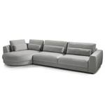 Ecksofa WILLOWS 3-Sitzer mit Ottomane Webstoff Anda II: Silber - Ottomane davorstehend links