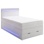 Lit boxspring Lights Imitation cuir - Blanc - 140 x 200cm - 2 tiroirs de lit