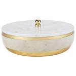 Marmordose Trillo Aluminium Marmor mit Fellbesatz - Gold Weiß Beige - Durchmesser: 24 cm