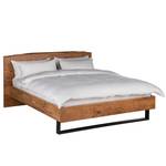 Houten bed met boomrand KAPRA massief acaciahout/ijzer - bruin acaciahout/zwart - 160 x 200cm