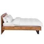 Houten bed met boomrand KAPRA massief acaciahout/ijzer - bruin acaciahout/zwart - 160 x 200cm