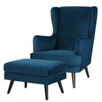 Oorfauteuil Limeri fluweel - Velours Criada: Marineblauw - Met hocker