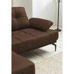 Hoekbank Linville echt leer - Leer Poas: Chocoladebruin - Breedte: 258 cm - Longchair vooraanzicht links - Zonder hoofdsteun