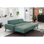 Ecksofa Bingham Webstoff - Webstoff Pras: Blau - Longchair davorstehend rechts - Mit Hocker