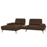 Hoekbank Linville echt leer - Leer Poas: Chocoladebruin - Breedte: 296 cm - Longchair vooraanzicht links - Zonder hoofdsteun