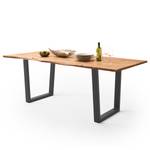 Houten eettafel met boomrand KAPRA Bruin acaciahout - 160 x 90 cm - Zwart - Trapezevormig -  Hoogte tafelblad: 2.5 cm