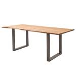 Table en bois massif KAPRA Acacia brun - 160 x 90 cm - Métal vintage - Forme en U - Épaisseur plateau : 2.5 cm