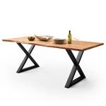 Table en bois massif KAPRA Acacia brun - 160 x 90 cm - Noir - Forme en X - Épaisseur plateau : 2.5 cm