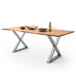 Houten eettafel met boomrand KAPRA Bruin acaciahout - 160 x 90 cm - Zilver - X-vorm -  Hoogte tafelblad: 2.5 cm