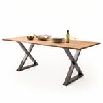 Table en bois massif KAPRA Acacia brun - 160 x 90 cm - Métal vintage - Forme en X - Épaisseur plateau : 2.5 cm