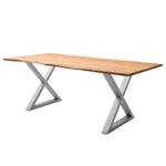 Table en bois massif KAPRA Acacia brun - 180 x 90 cm - Argenté - Forme en X - Épaisseur plateau : 2.5 cm