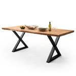 Houten eettafel met boomrand KAPRA Bruin acaciahout - 180 x 90 cm - Zwart - X-vorm -  Hoogte tafelblad: 5 cm