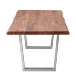 Table en bois massif KAPRA Acacia brun - 200 x 100 cm - Argenté - Trapézoïdal - Épaisseur plateau : 5 cm