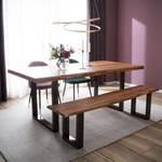 Table en bois massif KAPRA Acacia brun - 200 x 100 cm - Métal vintage - Forme en U - Épaisseur plateau : 5 cm