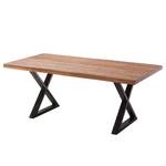Table en bois massif KAPRA Acacia brun - 200 x 100 cm - Métal vintage - Forme en X - Épaisseur plateau : 5 cm