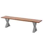 Banc en bois massif KAPRA Acacia brun - Largeur : 180 cm - Argenté - Forme en X