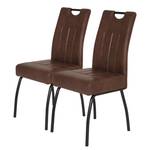 Chaise capitonnée Brookville Microfibre / Acier - Marron - Lot de 2