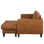 Ecksofa MAISON 1-Sitzer mit Longchair Antiklederlook - Mischgewebe Xia: Cognac - Longchair davorstehend rechts