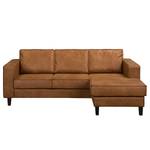 Ecksofa MAISON 2-Sitzer mit Longchair Antiklederlook - Mischgewebe Xia: Cognac - Longchair davorstehend rechts