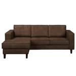 Ecksofa MAISON 2-Sitzer mit Longchair Webstoff - Mischgewebe Xia: Dunkelbraun - Longchair davorstehend links