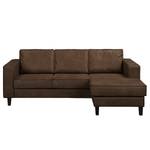 Ecksofa MAISON 2-Sitzer mit Longchair Antiklederlook - Mischgewebe Xia: Dunkelbraun - Longchair davorstehend rechts