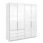 Armoire à portes pliantes Loft I Blanc alpin / Verre blanc - Hauteur : 216 cm - Tiroir à gauche