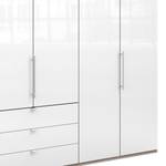 Falttürenschrank Loft I Eiche Sägerau Dekor / Glas Weiß - Höhe: 216 cm - Schublade links