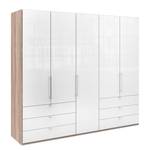 Falttürenschrank Loft IV Eiche Sägerau Dekor / Glas Weiß - 250 x 216 cm - Schublade außen