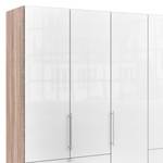 Falttürenschrank Loft IV Eiche Sägerau Dekor / Glas Weiß - 250 x 216 cm - Schublade außen